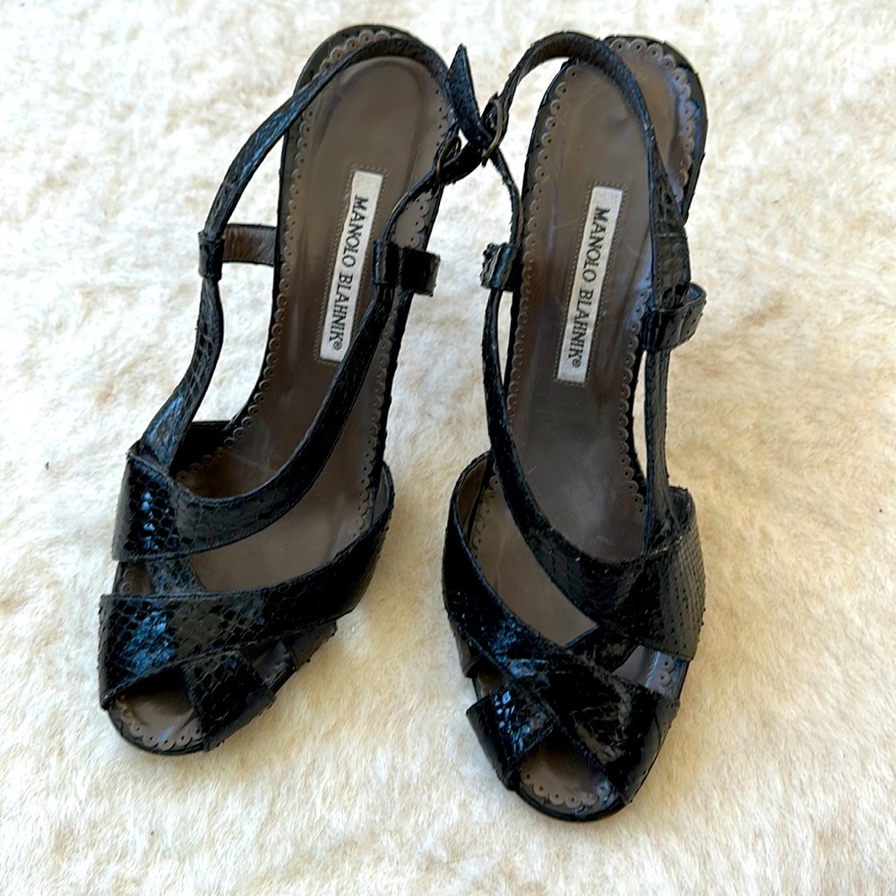 Manolo Blahnik Black Lizard Sandal Size 10